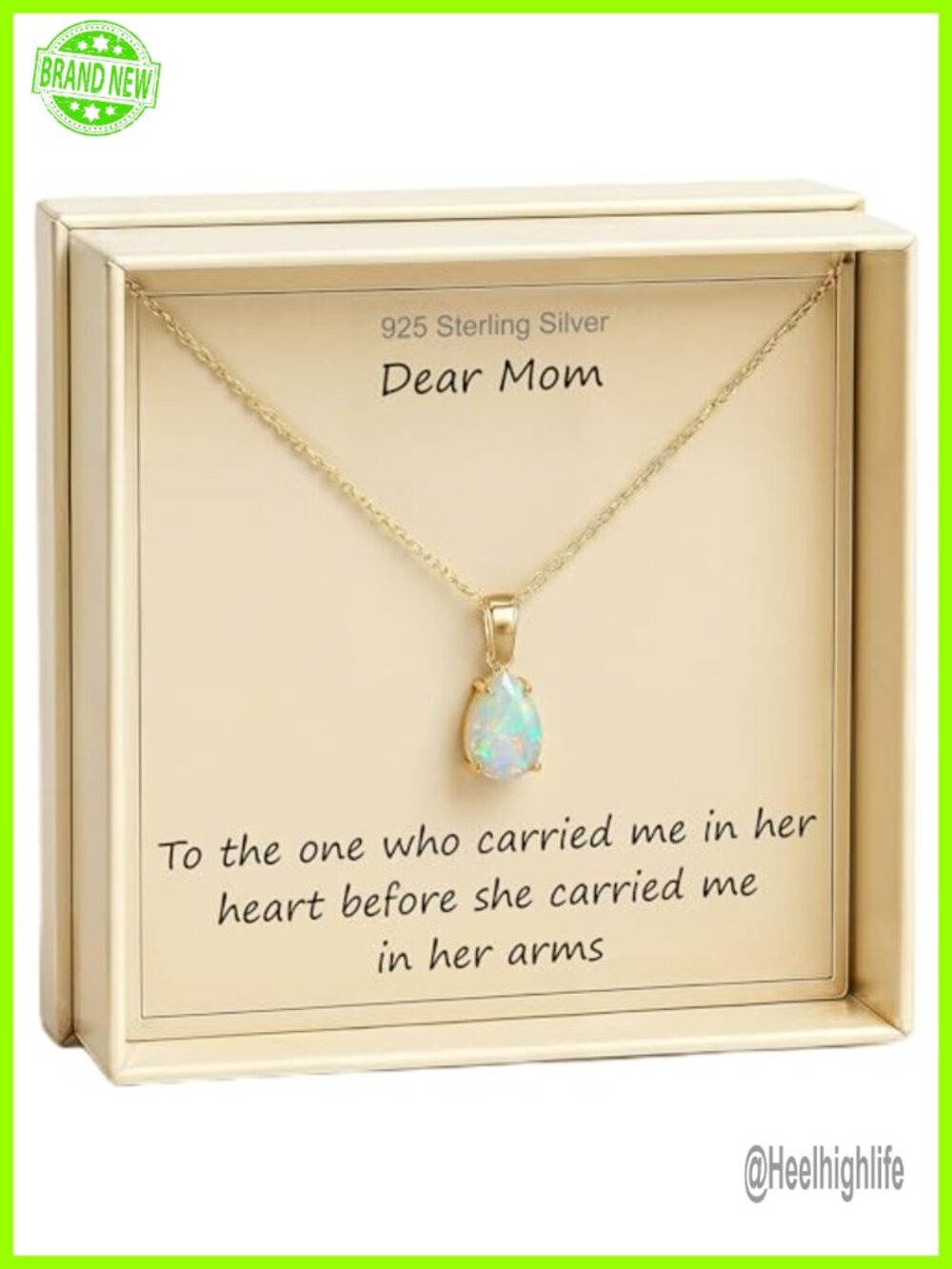 14K Gold Plated Over 925 Sterling Silver Opal Birthstone Mom Necklace